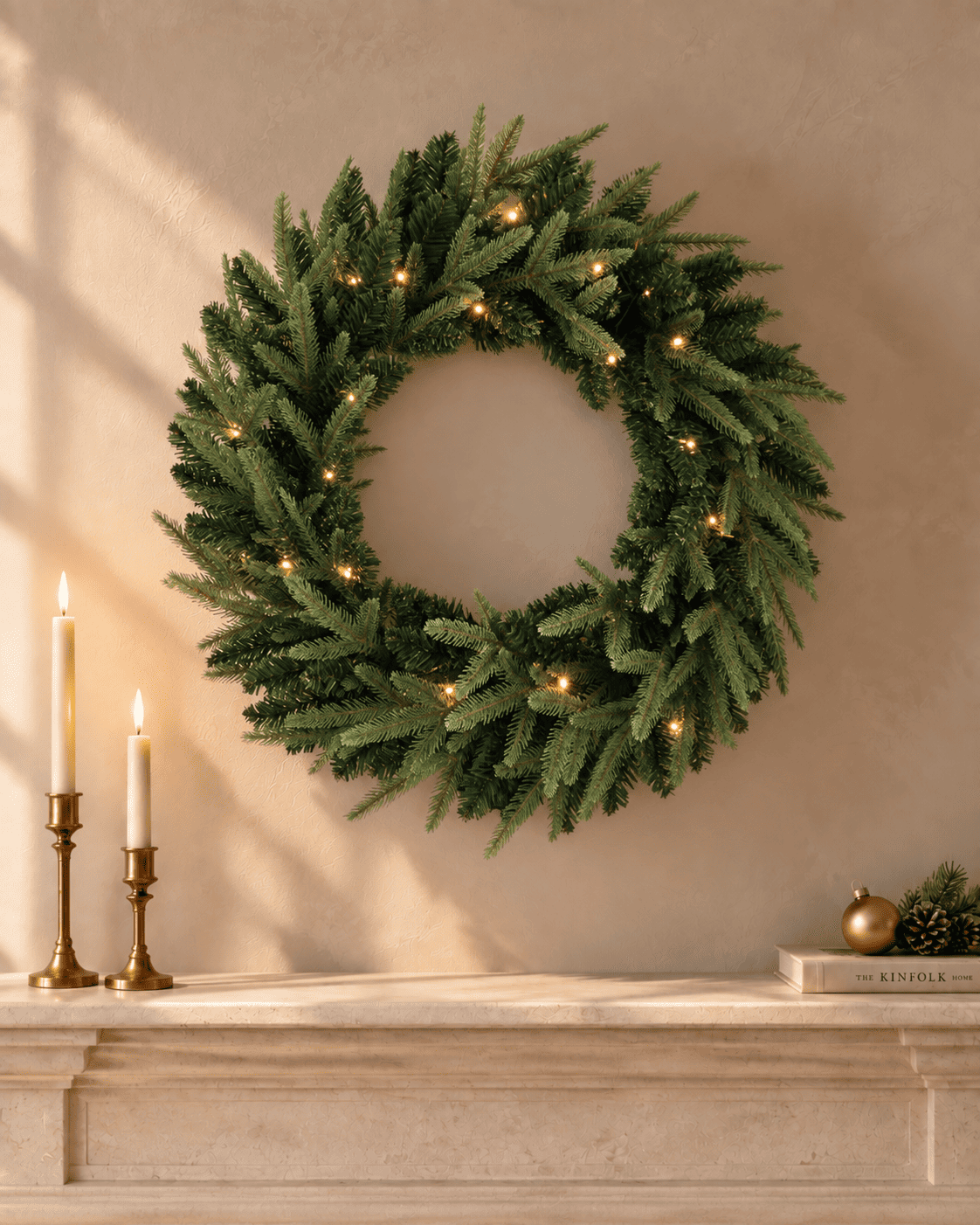 Couronne de Noël lumineuse en sapin artificiel Elvara - Vert