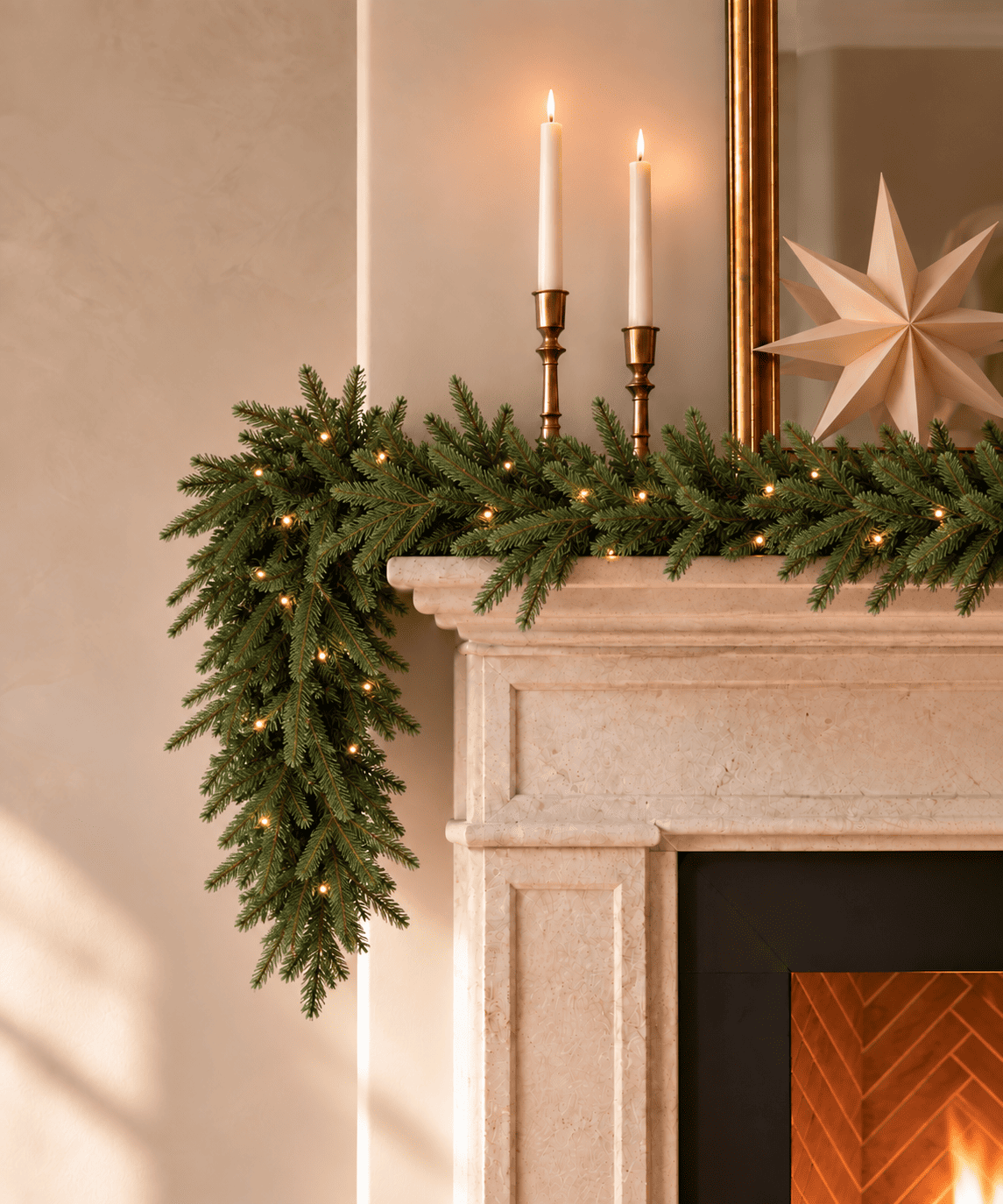 Guirlande de Noël lumineuse en sapin artificiel Elvara - Vert