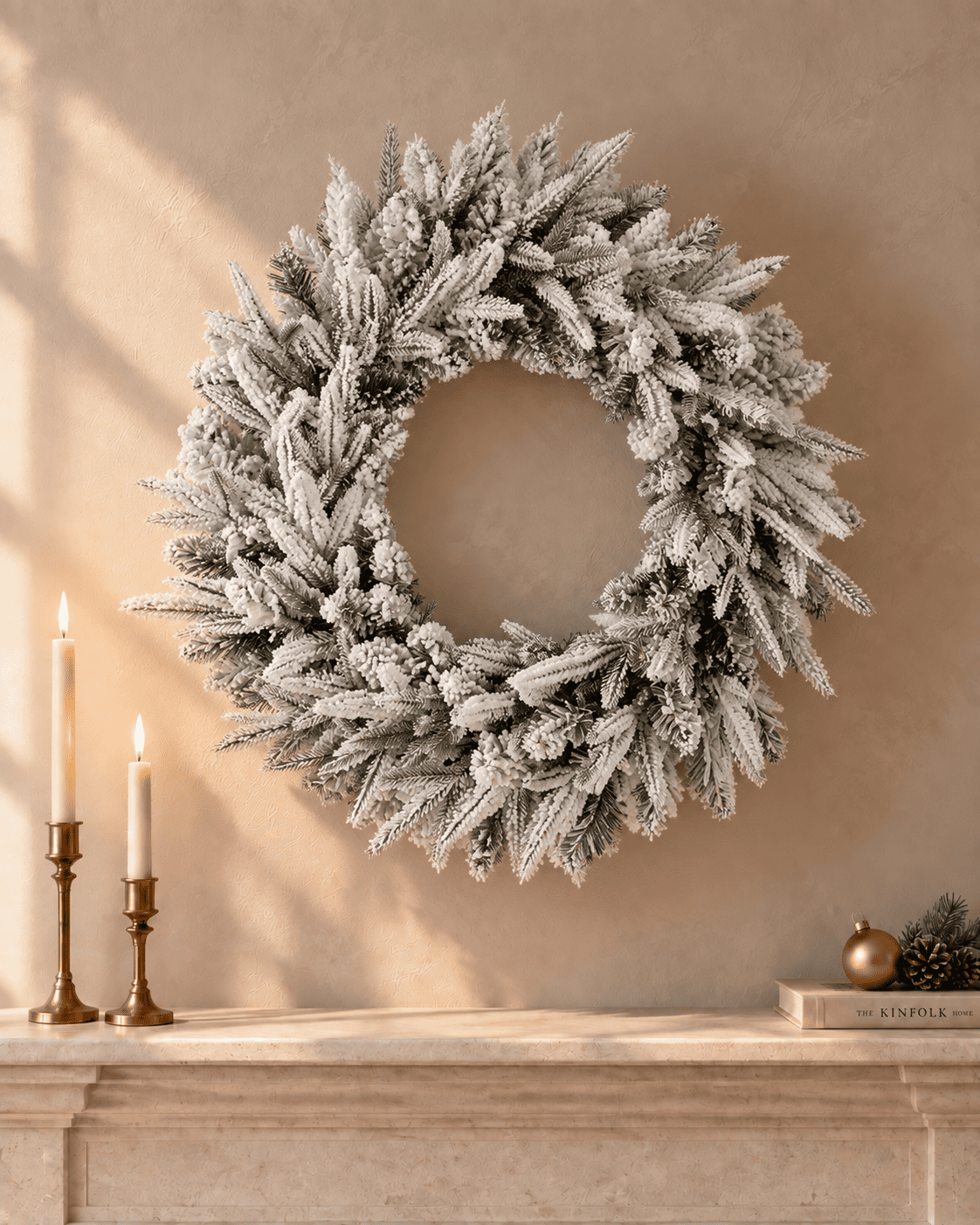 Couronne de Noël en sapin artificiel Elvara - Vert enneigé
