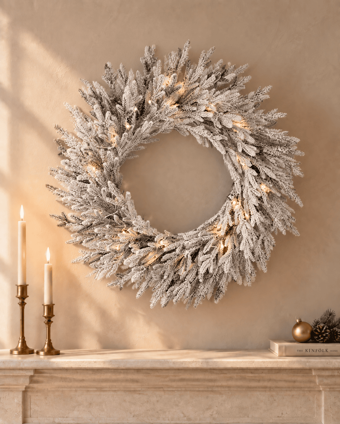 Couronne de Noël lumineuse en sapin artificiel Montara - Vert enneigé